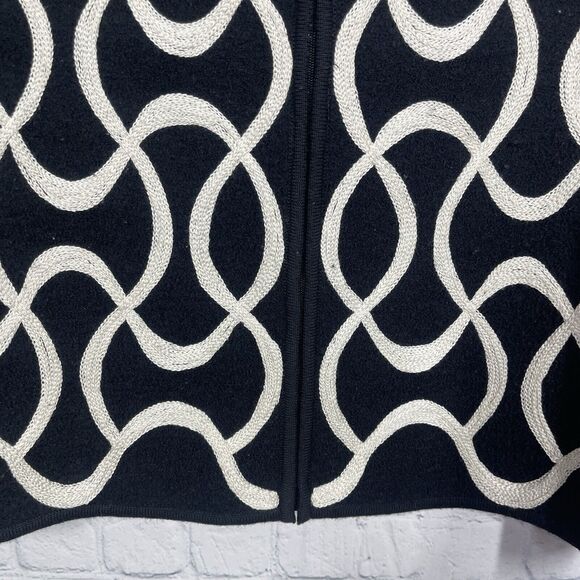 Talbots Wool Jacket Women Size PM Black Ivory Brading Zip Long Sleeve Preppy - Picture 8 of 12